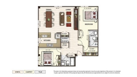 Floor plan for 2 beds, 2 baths, 1243 sqft